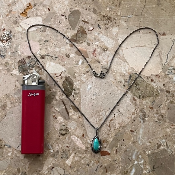 VTG Turquoise Sterling Silver Teardrop Handmade Necklace Signed CT - Picture 8 of 8